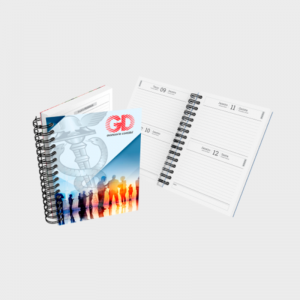 Agenda | Dois dias por página | Capa dura Reciclato (150g), Capa dura 15x21cm 4x0 Laminado fosco Faca padrão Wire-o / 96 páginas