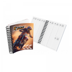 Agenda semanal | Capa maleável Supremo 300g 15x21cm 4x0 Uv total frente Faca padrão Wire-o / 58 folhas