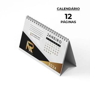 Calendário de mesa com wire-0 Couchê 150g 15x12,5cm 4x4   Base padrão em couchê 300g / 12 páginas