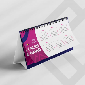 Calendário de mesa com wire-0 e base personalizável Couchê fosco 170g 16x20cm 4x4  Base rígida com laminação fosca + wire o 12 páginas