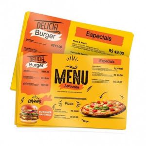 Cardápio PVC adesivado A4 PVC 2mm adesivado A4 (21x30cm) 4x4 laminado anti-risco Corte reto 