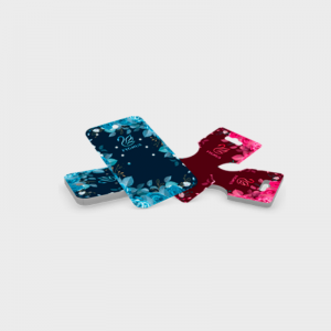Cartela de bijuteria 9x5cm Couchê 250g 9x5cm 4x0 UV Total frente Faca padrão, furo e corte Conferir formatos disponíveis