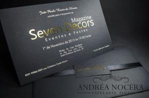 Convite hot stamping Couchê 300g 15x21cm 4x0 Hot stamping dourado Refilado 