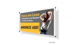 Faixa em lona Lona brilho 440g 250x100 4x0  Bastão e cordão 