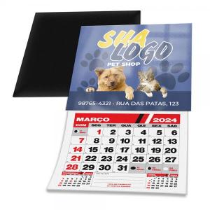 Imã com calendário - Corte reto Imã total 4x5cm 4x0 UV total frente Corte reto Bloco com 12 páginas
