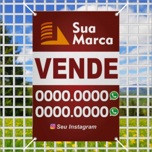 Placa de imobiliária Lona brilho 440g Formato personalizado 4x0  Ilhós nas pontas 