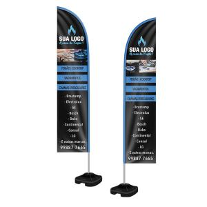 SUPER Wind Banner Completo 4 metros Tecido Oxfordine 400x70cm 4x4 2 faces Costura 
